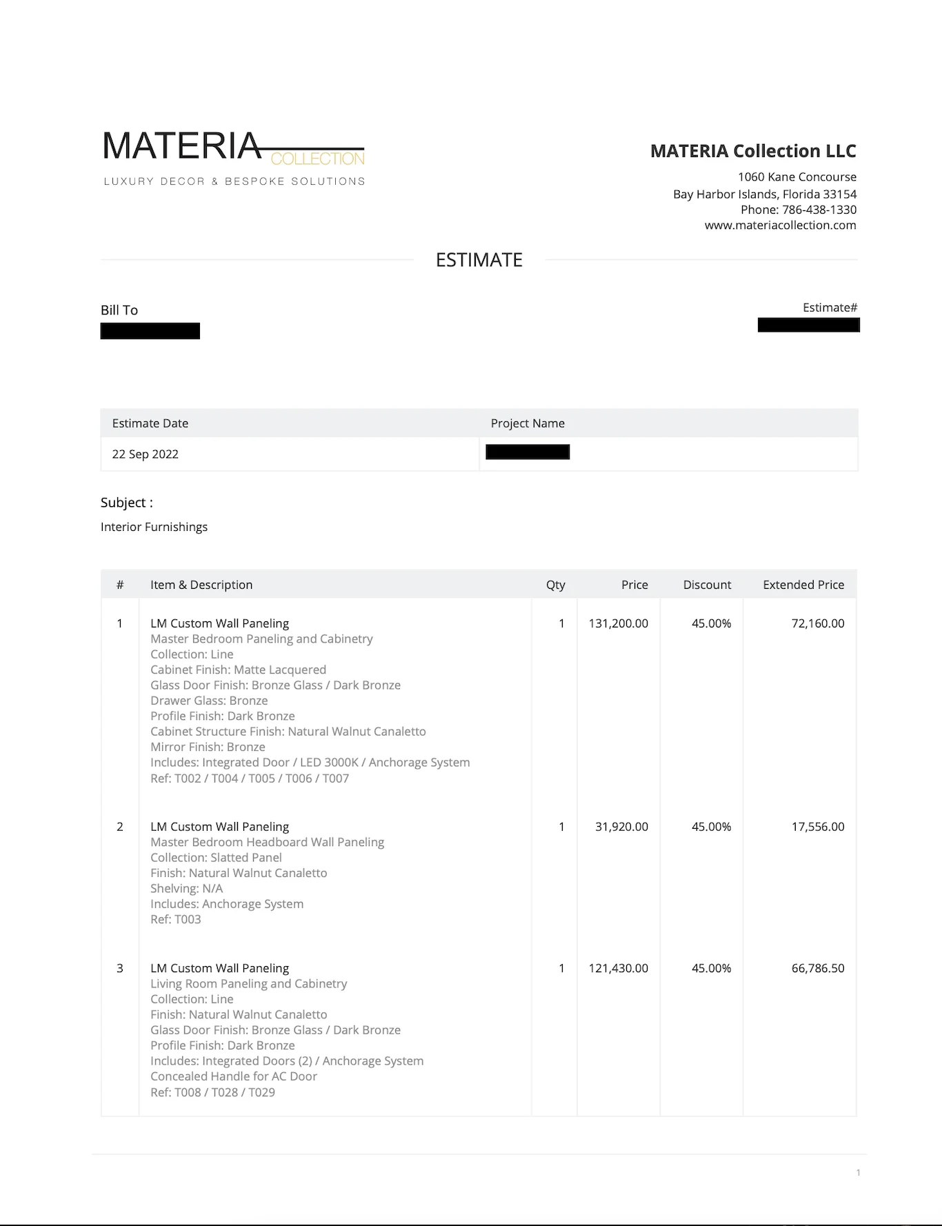 Contract estimate page 1