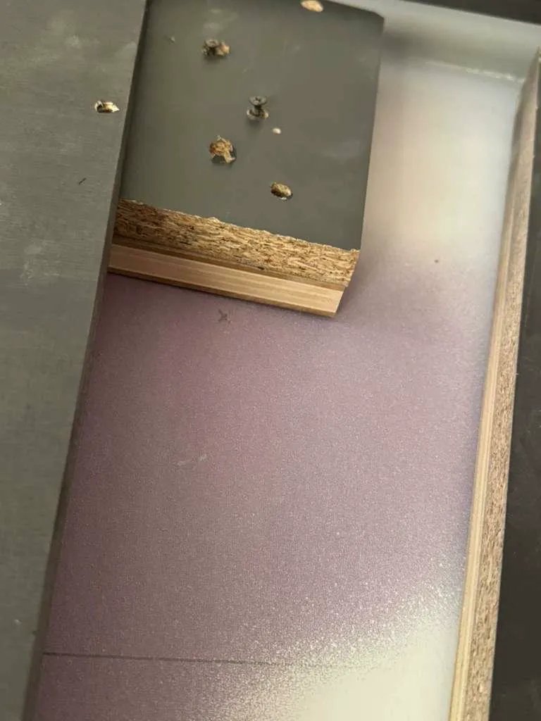 Particle board exposed